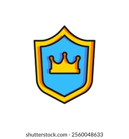 Color Shield with crown icon isolated on white background. Flat filled outline style with shadow. Vector