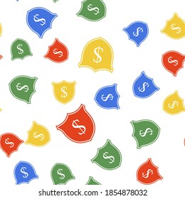 Color Shield and dollar icon isolated seamless pattern on white background. Security shield protection. Money security concept. Vector.
