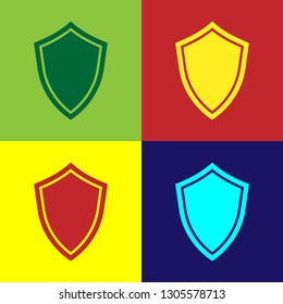 Color Shield icon isolated on color backgrounds. Guard sign. Flat design. Vector Illustration