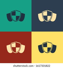 Color Shield icon isolated on color background. Guard sign. Security, safety, protection, privacy concept. Vintage style drawing. Vector Illustration
