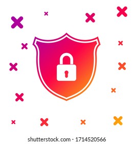 Farbschild-Sicherheit mit Schloss-Symbol einzeln auf weißem Hintergrund. Schutz, Sicherheit, Passwortsicherheit. Das Zugriffsschutzzeichen der Firewall. Gradient zufällige dynamische Formen. Vektorillustration-Illustration