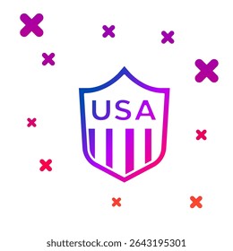 Color Shield with stars and stripes icon isolated on white background. United States of America country flag. 4th of July. USA Independence day. Gradient random dynamic shapes. Vector