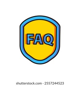 Color Shield with text FAQ information icon isolated on white background. Guard sign. Security, safety, protection, privacy concept. Flat filled outline style with shadow. Vector