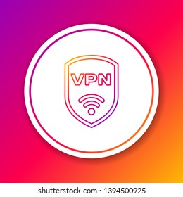 Color Shield with VPN and wifi wireless internet network symbol line icon isolated on color background. VPN protect safety concept. Circle white button. Vector Illustration