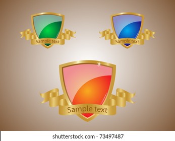 Color shields with gold ribbons