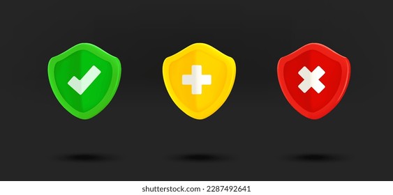 Color shields icons collection. 3d vector isolated on black background