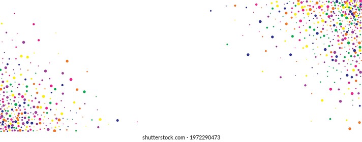 Color Shine Effect Panoramic White Background. Top Dot Pattern. Transparent Circle Background. Yellow Round Carnaval Banner.