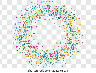 Color Shine FallingFestive Vector Transparent Background. Top Confetti Banner. Effect Circle Postcard. Multicolored Dot Invitation Pattern.
