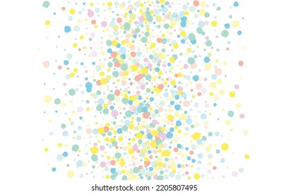 Color Shine Invitation White Background. Transparent Round Pattern. Carnaval Dot Backdrop. Rainbow Polka FallingFestive Illustration.