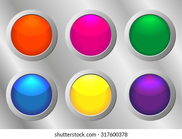 color shiny buttons with metallic elements, vector design for website