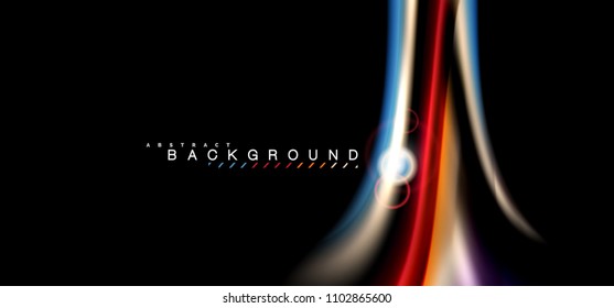 Color shiny light effects on black, liquid style multicolored wavy shape. Artistic illustration for presentation, app wallpaper, banner or poster, geometric design