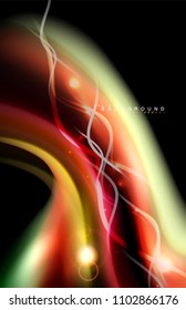 Efeitos de luz brilhante de cor na forma ondulada multicolorida de estilo líquido e preto. Ilustração artística para apresentação, papel de parede do aplicativo, banner ou cartaz, design geométrico