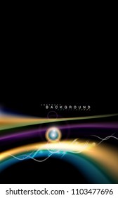 Color shiny light effects on black, liquid style multicolored wavy shape. Artistic illustration for presentation, app wallpaper, banner or poster, geometric design