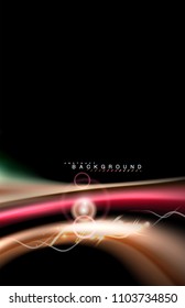Color shiny light effects on black, liquid style multicolored wavy shape. Artistic illustration for presentation, app wallpaper, banner or poster, geometric design