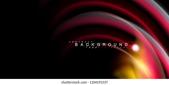 Color shiny light effects on black, liquid style multicolored wavy shape. Artistic illustration for presentation, app wallpaper, banner or poster, geometric design