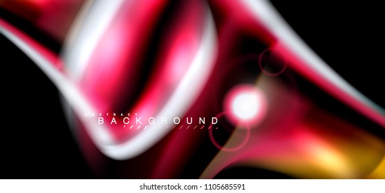 Los efectos de la luz brillante de color sobre la forma ondulada de color negro y líquido. Ilustración artística para presentación, fondo de pantalla de aplicación, pancarta o afiche, diseño geométrico