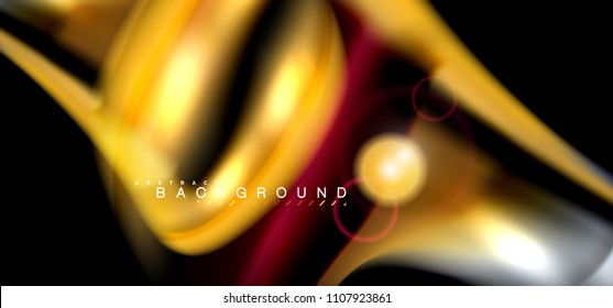 Los efectos de la luz brillante de color sobre la forma ondulada de color negro y líquido. Ilustración artística para presentación, fondo de pantalla de aplicación, pancarta o afiche, diseño geométrico