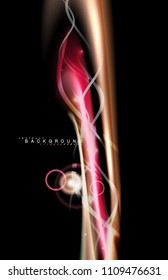 Color shiny light effects on black, liquid style multicolored wavy shape. Artistic illustration for presentation, app wallpaper, banner or poster, geometric design
