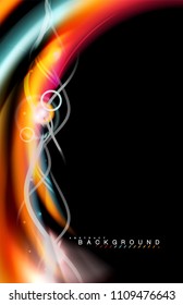 Los efectos de la luz brillante de color sobre la forma ondulada de color negro y líquido. Ilustración artística para presentación, fondo de pantalla de aplicación, pancarta o afiche, diseño geométrico