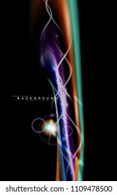 Los efectos de la luz brillante de color sobre la forma ondulada de color negro y líquido. Ilustración artística para presentación, fondo de pantalla de aplicación, pancarta o afiche, diseño geométrico