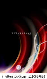 Color shiny light effects on black, liquid style multicolored wavy shape. Artistic illustration for presentation, app wallpaper, banner or poster, geometric design