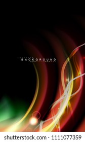 Color shiny light effects on black, liquid style multicolored wavy shape. Artistic illustration for presentation, app wallpaper, banner or poster, geometric design