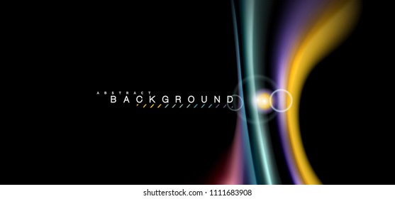 Color shiny light effects on black, liquid style multicolored wavy shape. Artistic illustration for presentation, app wallpaper, banner or poster, geometric design