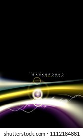 Color shiny light effects on black, liquid style multicolored wavy shape. Artistic illustration for presentation, app wallpaper, banner or poster, geometric design