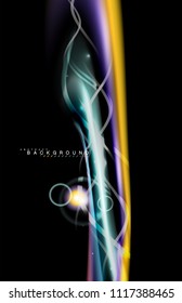Color shiny light effects on black, liquid style multicolored wavy shape. Artistic illustration for presentation, app wallpaper, banner or poster, geometric design