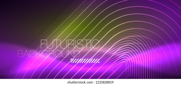 Color shiny neon lights background with abstract lines, magic energy concept