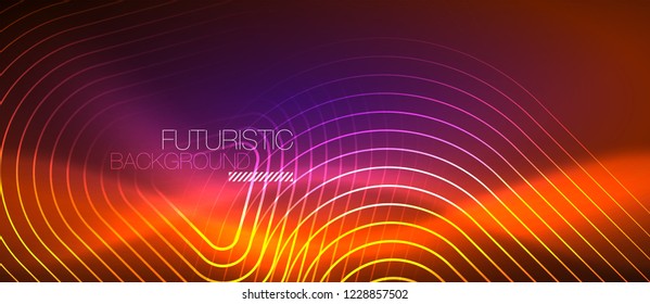 Color shiny neon lights background with abstract lines, magic energy concept