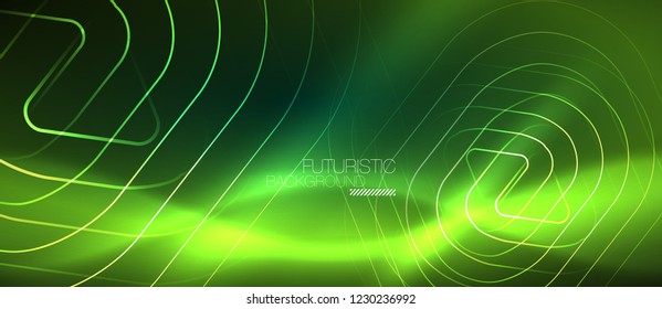 Color shiny neon lights background with abstract lines, magic energy concept