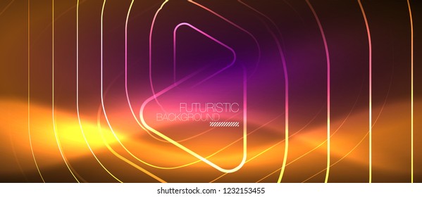 Color shiny neon lights background with abstract lines, magic energy concept