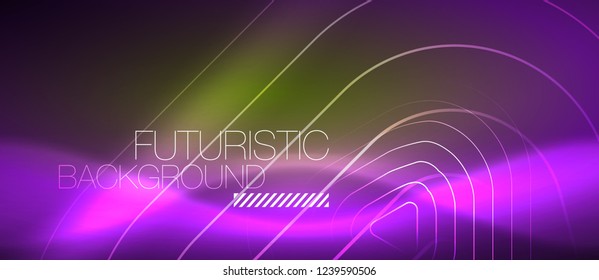 Color shiny neon lights background with abstract lines, magic energy concept