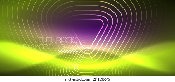 Color shiny neon lights background with abstract lines, magic energy concept