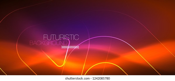 Color shiny neon lights background with abstract lines, magic energy concept