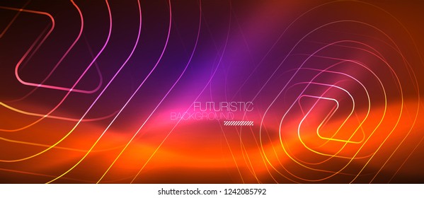 Color shiny neon lights background with abstract lines, magic energy concept