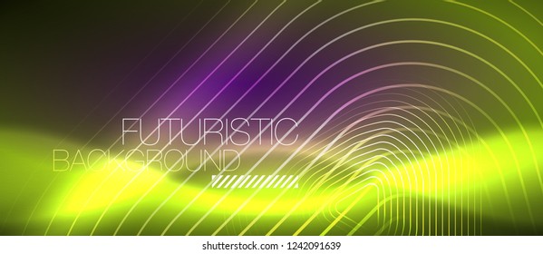 Color shiny neon lights background with abstract lines, magic energy concept