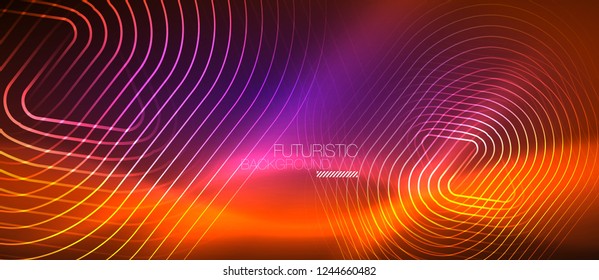 Color shiny neon lights background with abstract lines, magic energy concept