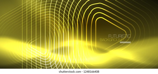 Color shiny neon lights background with abstract lines, magic energy concept