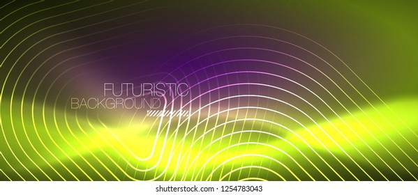 Color shiny neon lights background with abstract lines, magic energy concept