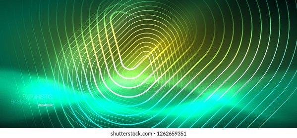 Color shiny neon lights background with abstract lines, magic energy concept