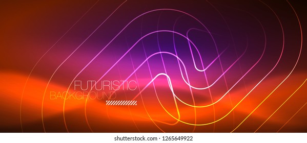 Color shiny neon lights background with abstract lines, magic energy concept