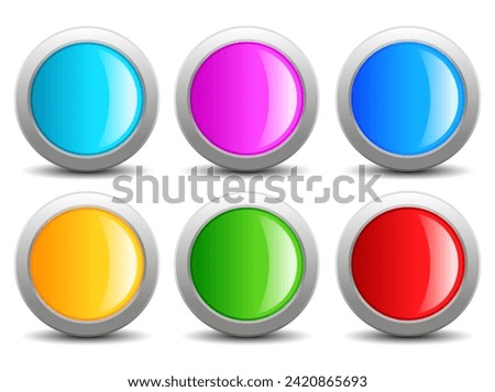 Color shiny vector buttons set, web design glass elements on white background. Abstract colorful web graphics.