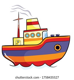 color ship, cartoon illustration, isolated object on a white background, vector illustration, eps