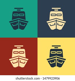 Color Ship icon isolated on color background. Vintage style drawing. Vector Illustration