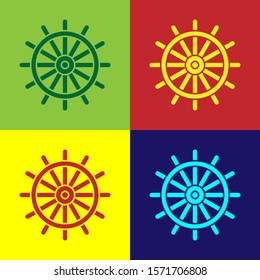 Color Ship steering wheel icon isolated on color background.  Vector Illustration