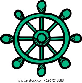 Color ship steering wheel icon hand drawn