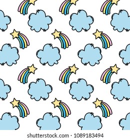 color shooting star with rainbow and cloud background