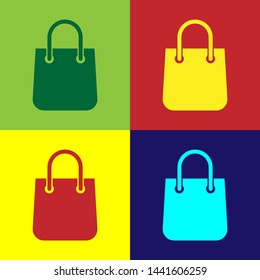 Color Shopping bag icon isolated on color backgrounds. Package sign. Vector Illustration